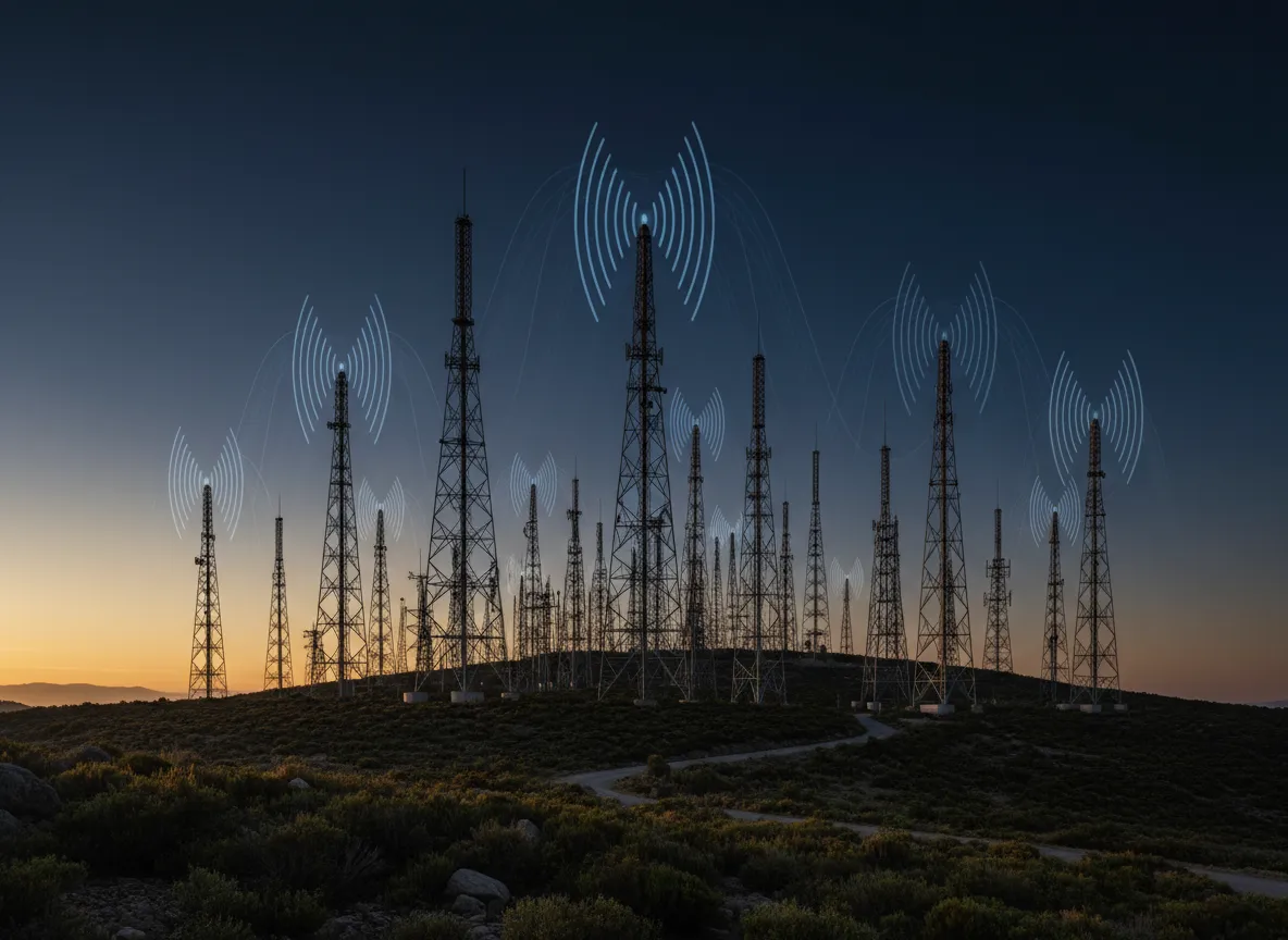 Radio transmission towers with signal coverage