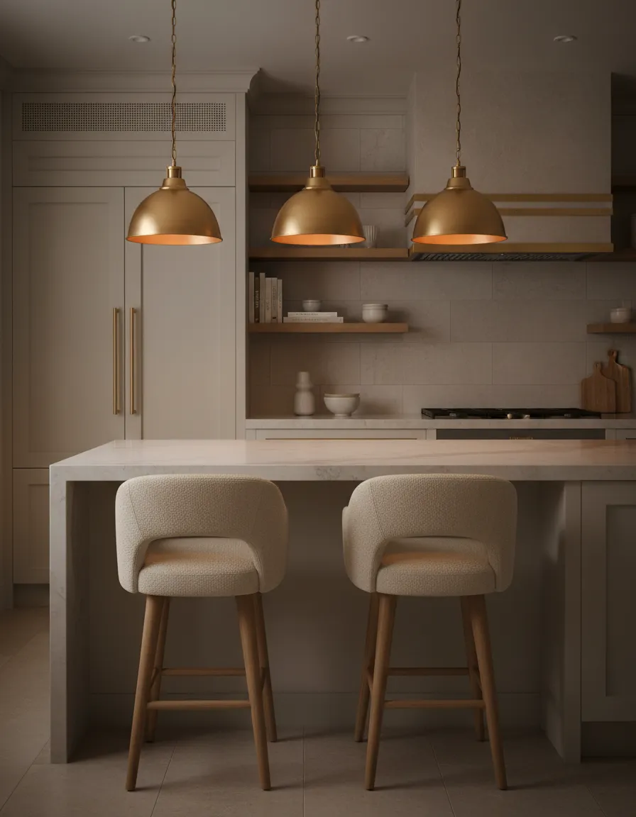 Beautiful kitchen lighting and seating areas