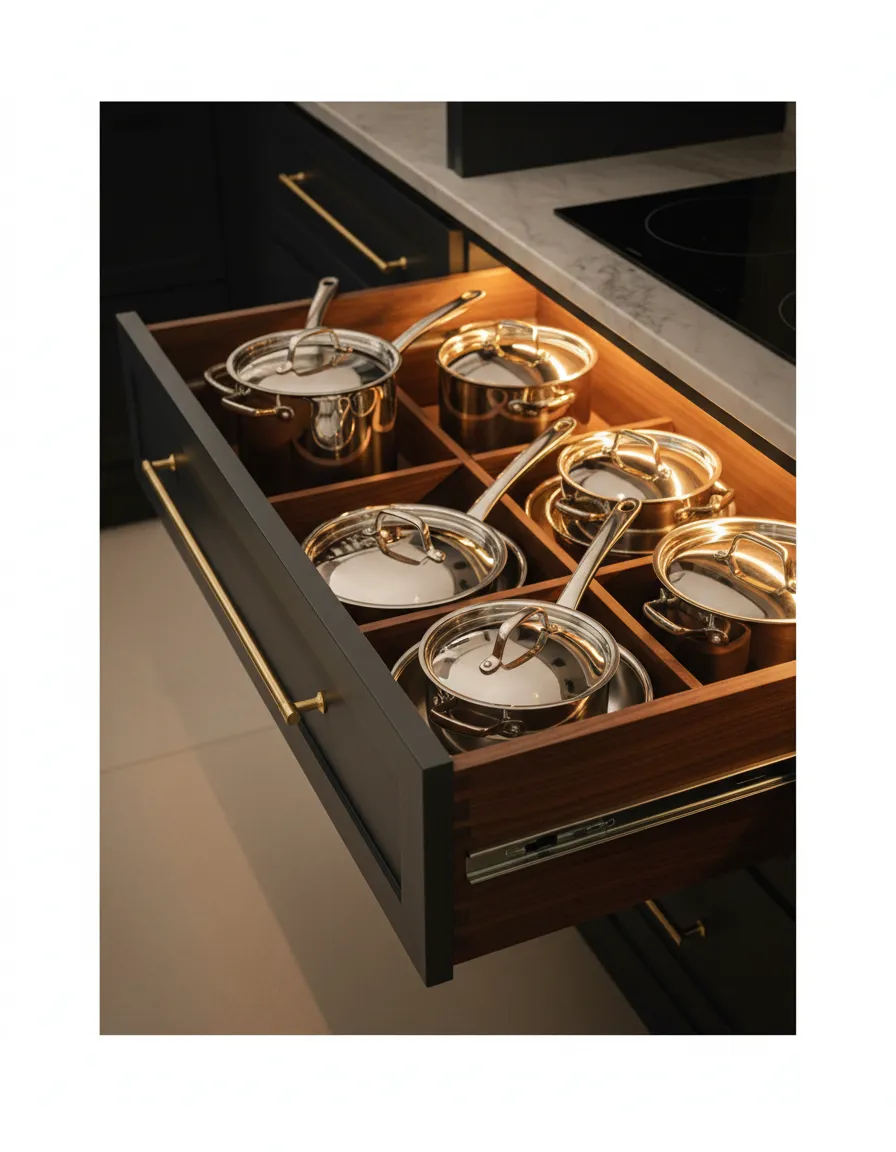 Purposeful custom cabinet storage in a well-designed kitchen