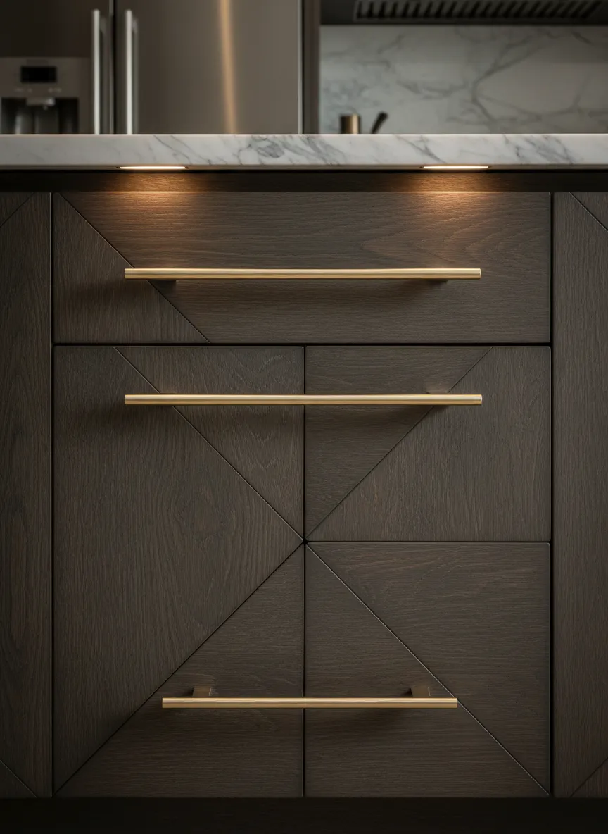 A close-up of custom kitchen cabinetry detailing the craftsmanship of C3 Crew