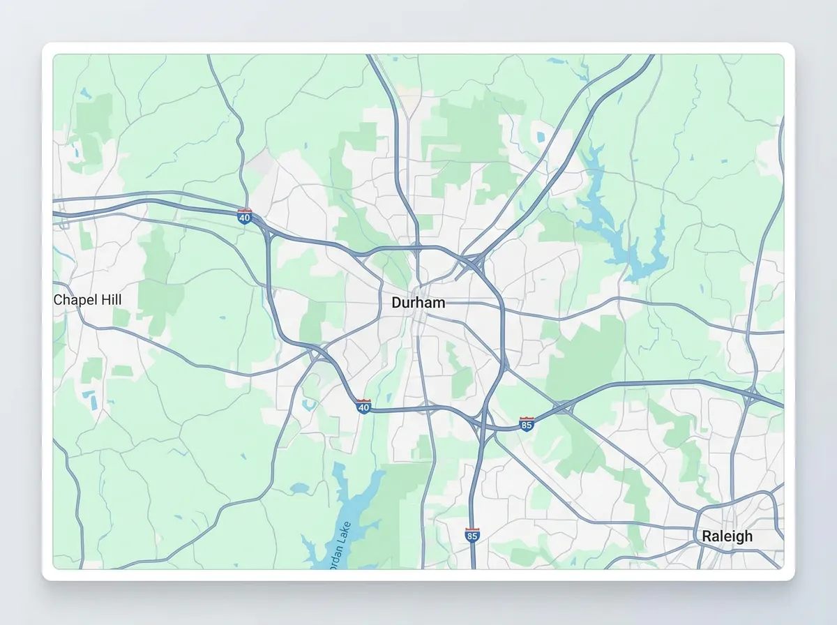Map of Durham NC and Triangle service area for foundation repair