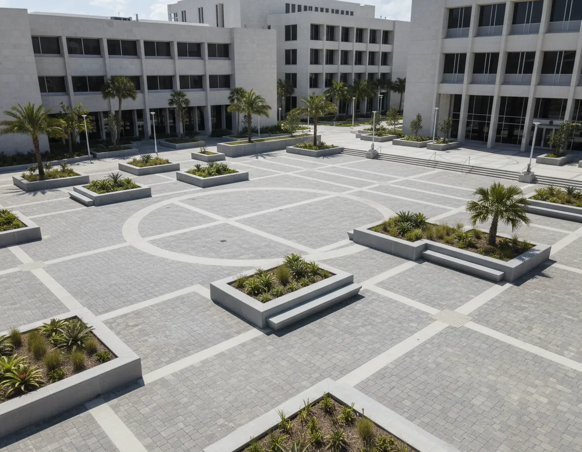 Public plaza paved with concrete pavers