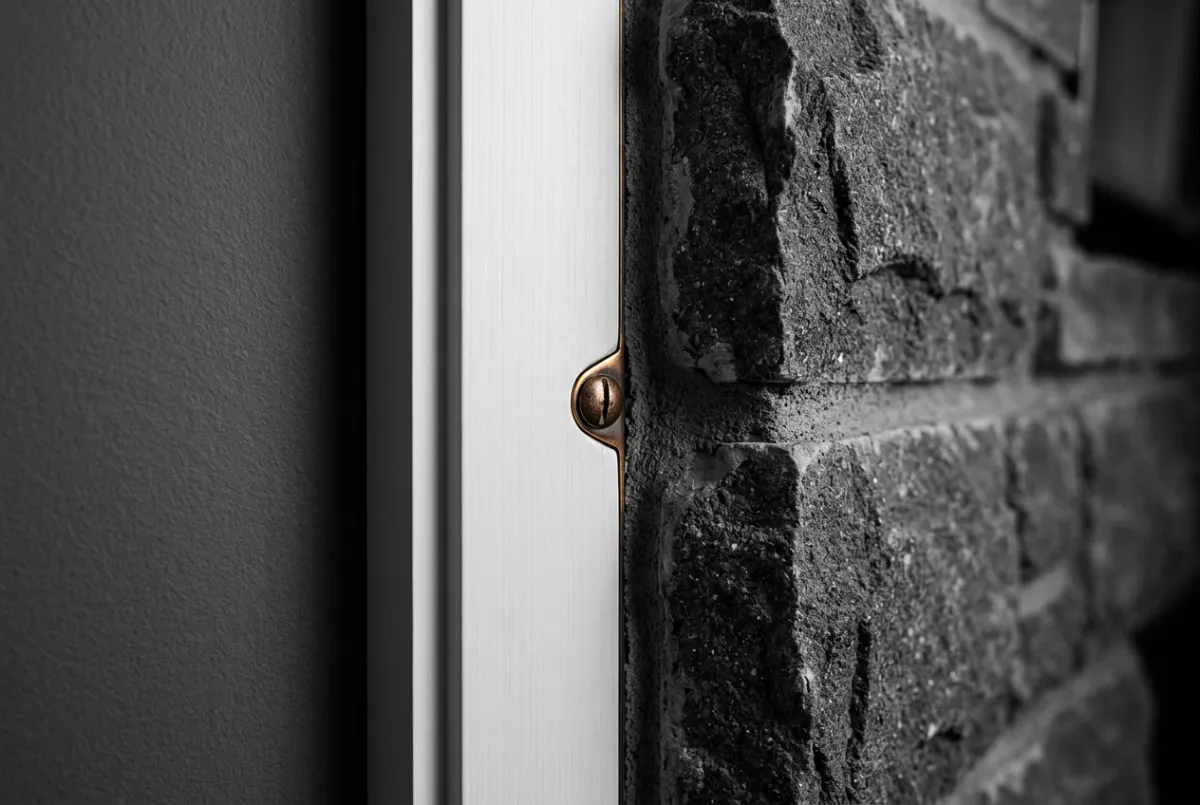 Architectural masonry joint and custom framing detail in a luxury residential build
