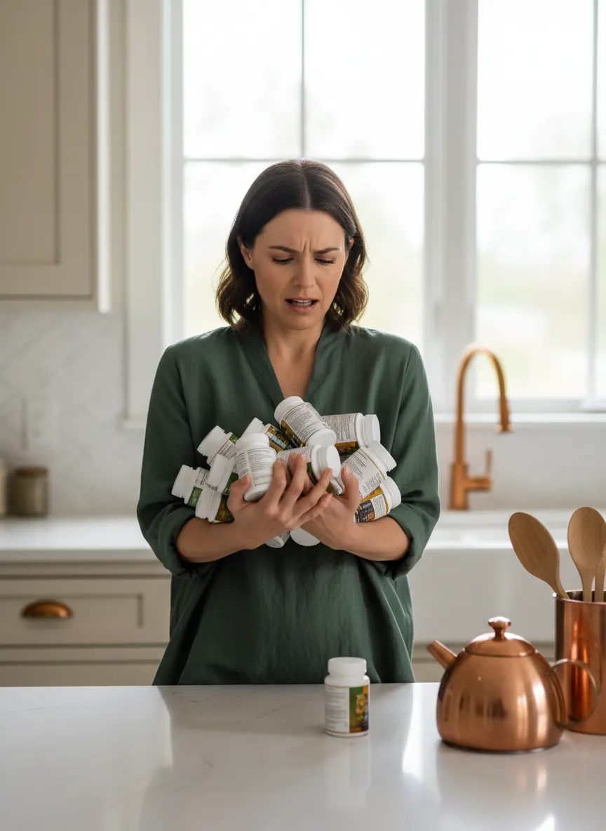 A relatable editorial image of a frustrated woman in natural light
