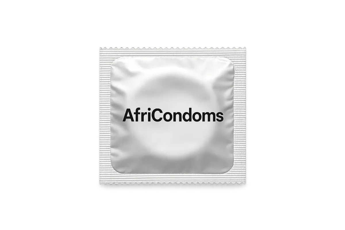 Isolated product shot of a single AfriCondoms sealed retail pack with clear branding.
