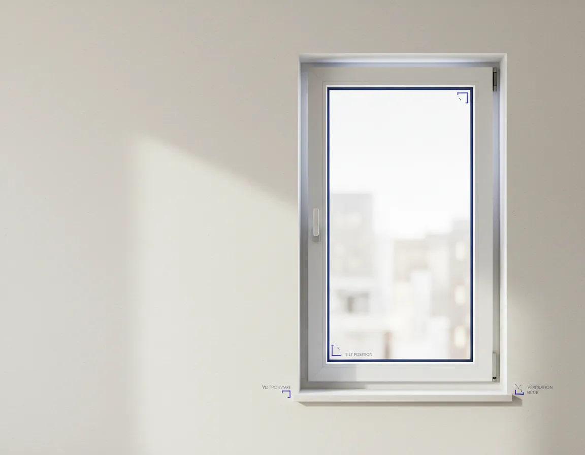 3D diagram showing the tilt position of a modern window for secure airflow