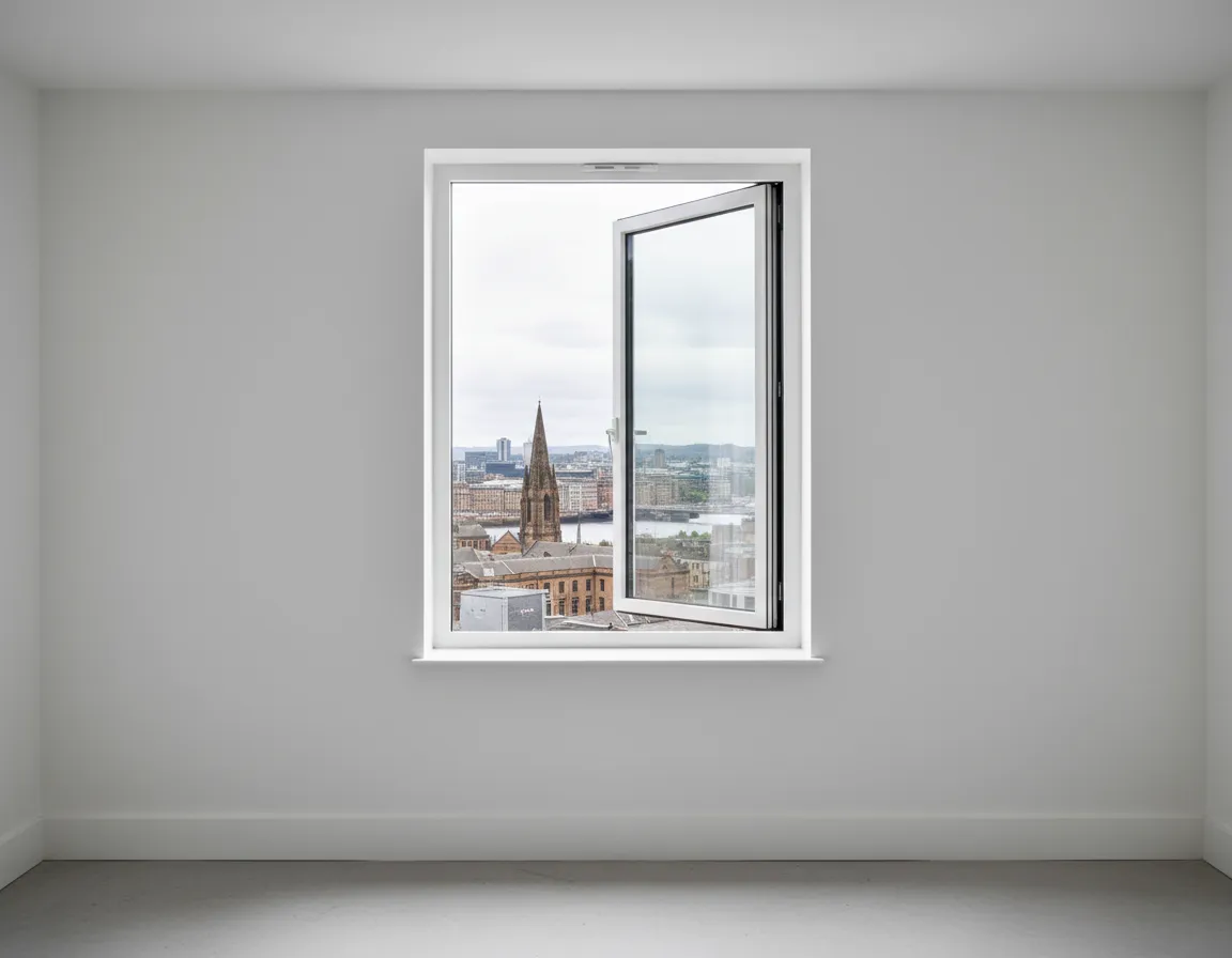Window fully opened inwards at 90 degrees for easy exterior cleaning