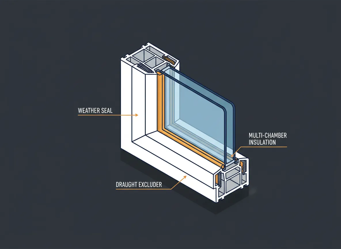 Technical schematic of uPVC window weather seals preventing draughts