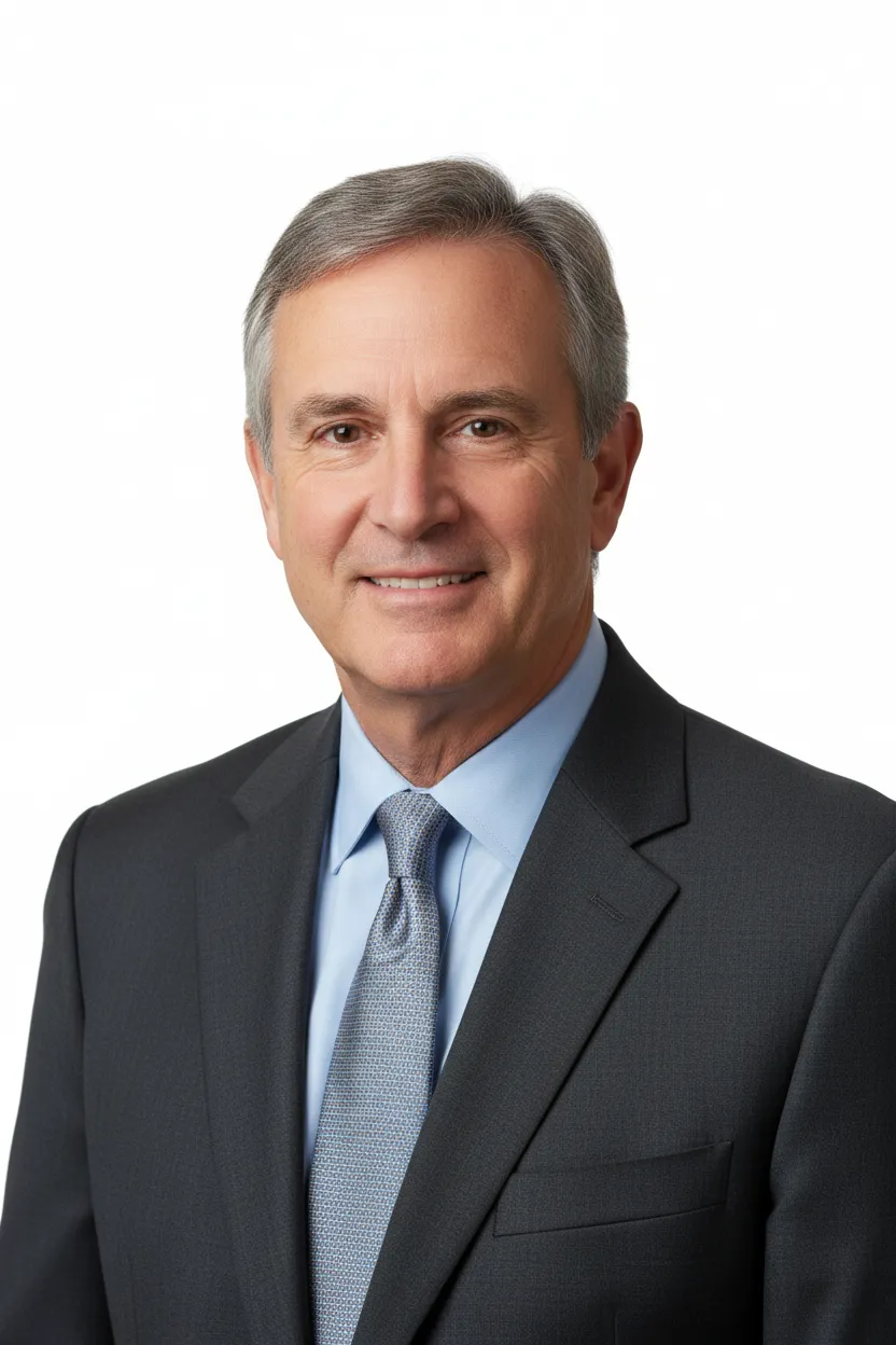 Portrait of a senior advisor in a professional suit with a warm expression