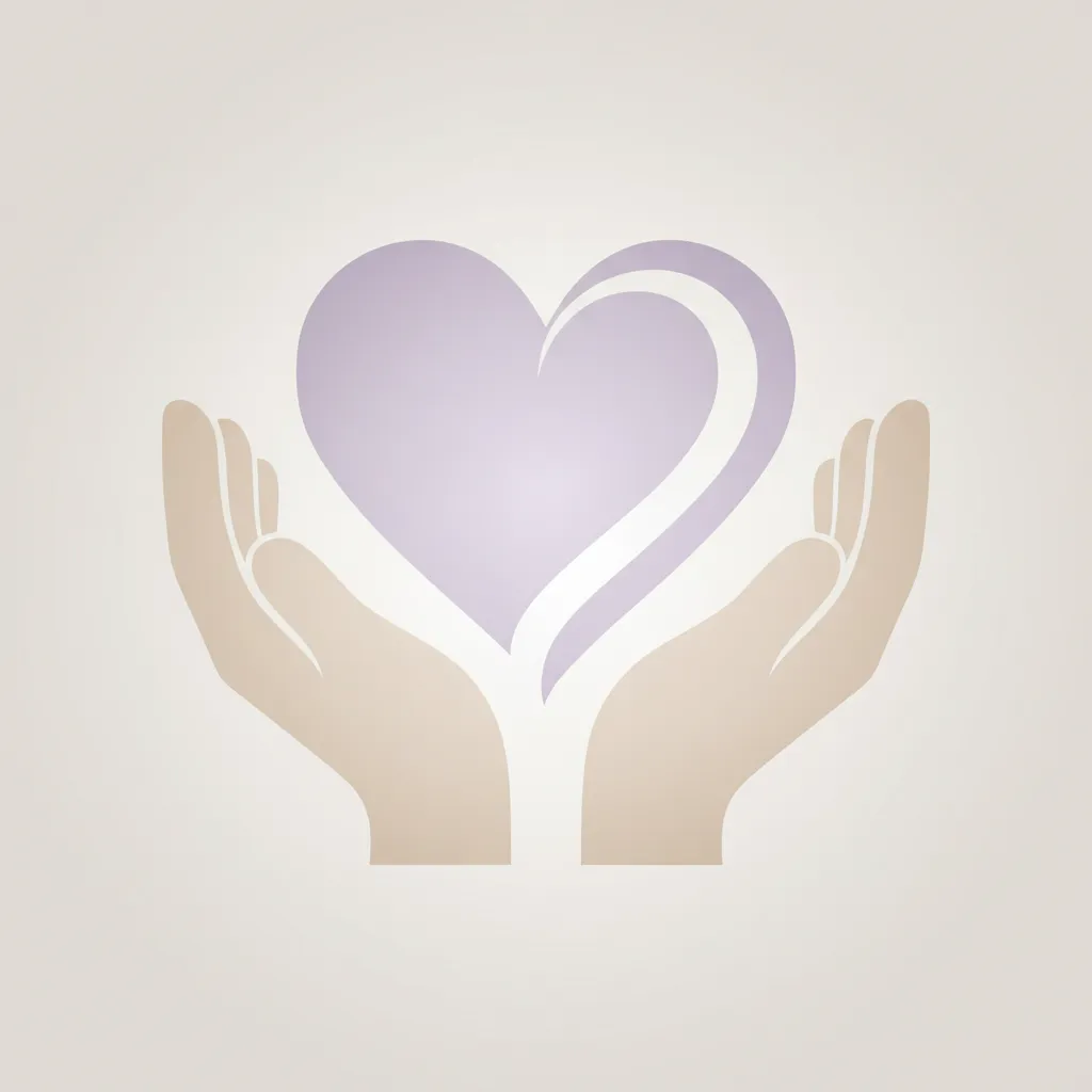Minimalist icon of a heart and open hands symbolizing inner freedom.