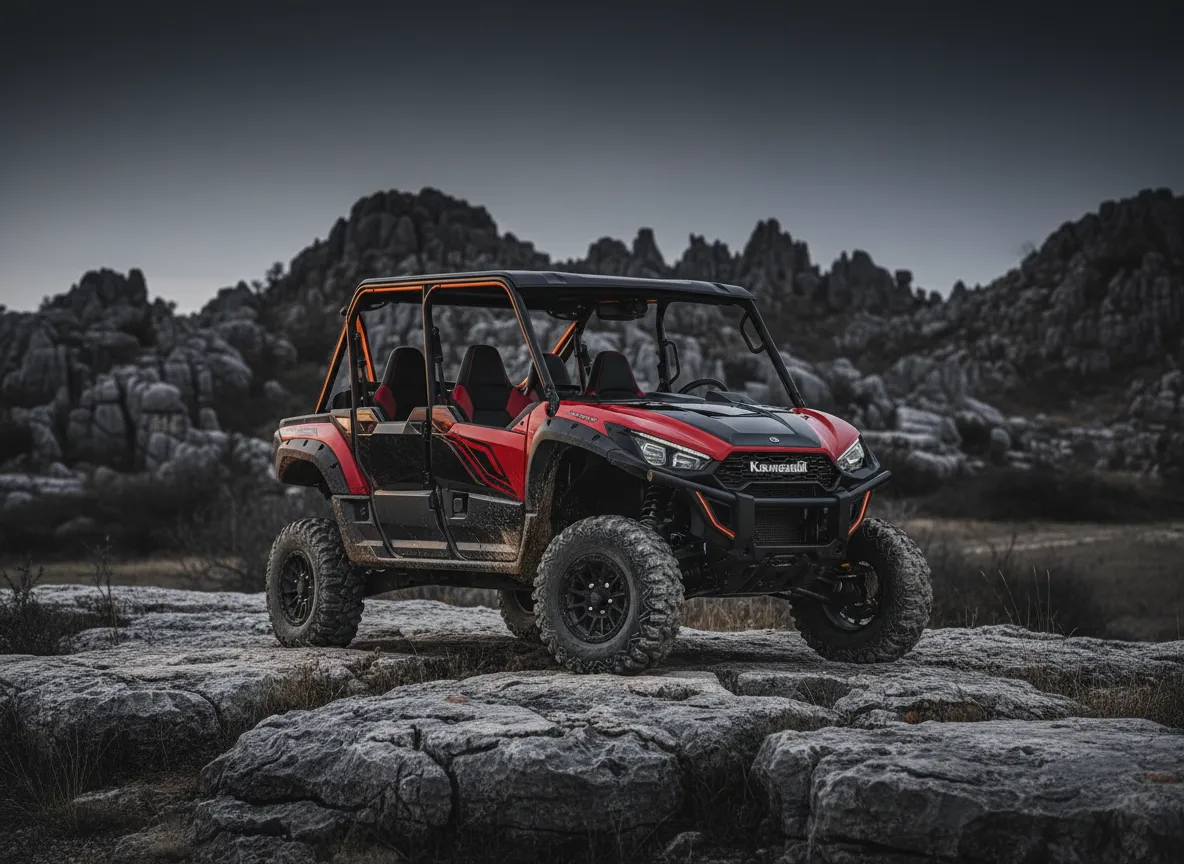 2025 Kawasaki Ridge Crew side-by-side in red and black