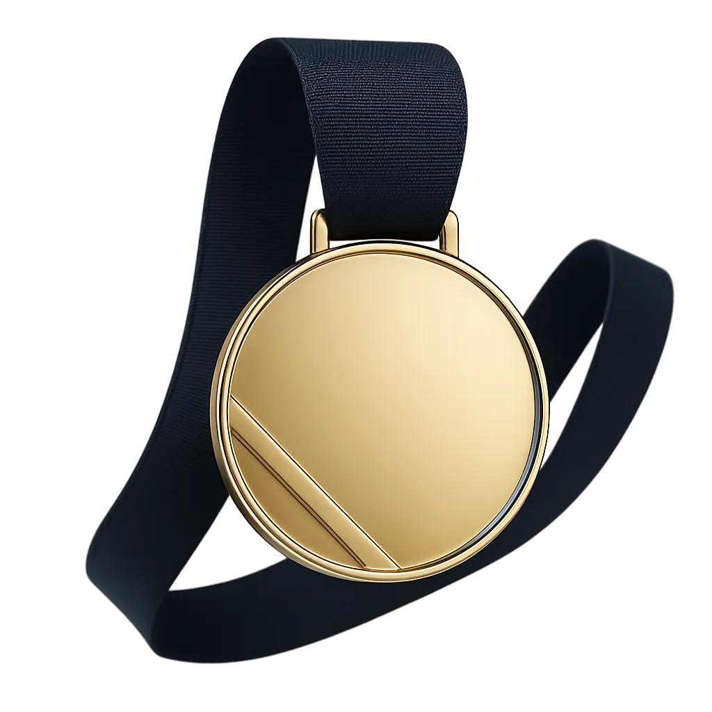 Gold standard quality medal on dark marble