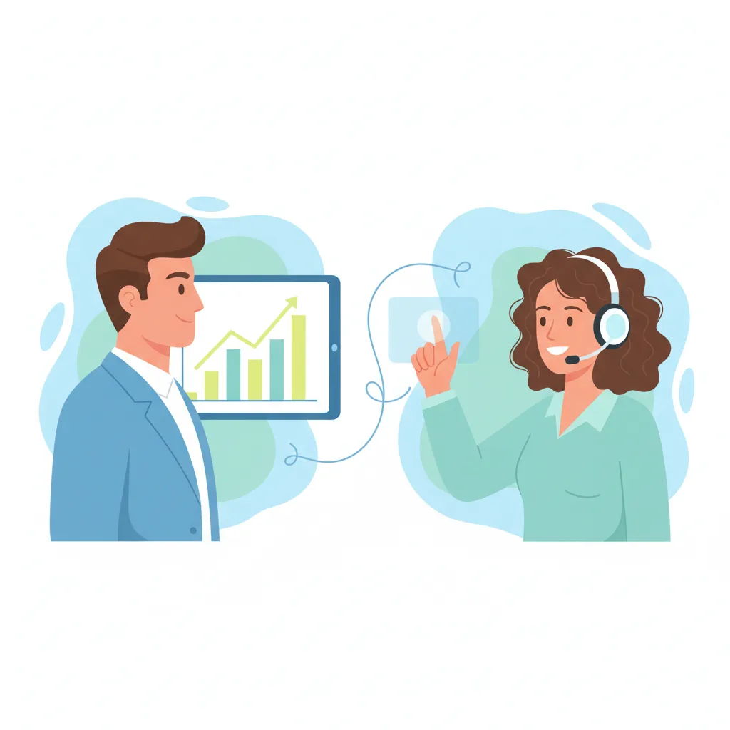 A confident business owner reviewing sales charts, flat vector art