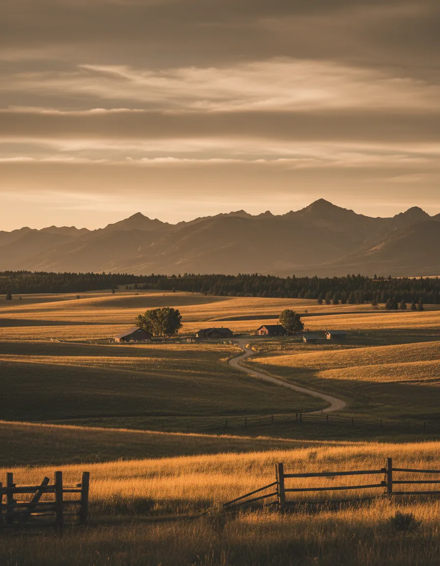 A scenic, warm-toned rural Wyoming landscape