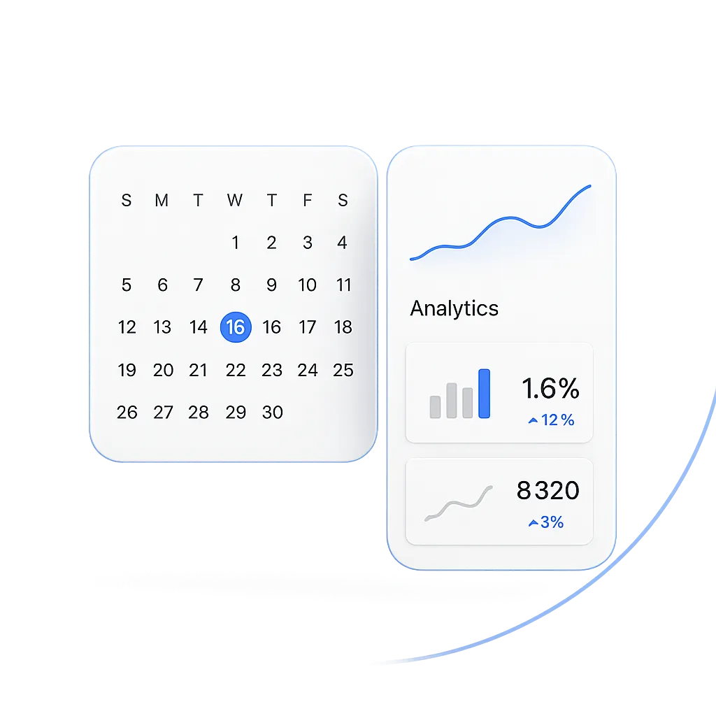 Clean UI mockup ilustrando un calendario o reporte de crecimiento