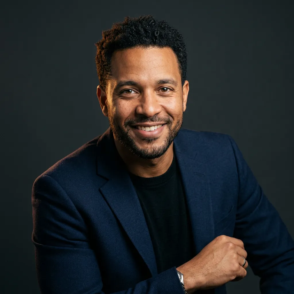 High-contrast monochrome portrait of Marcus Vance-Reid