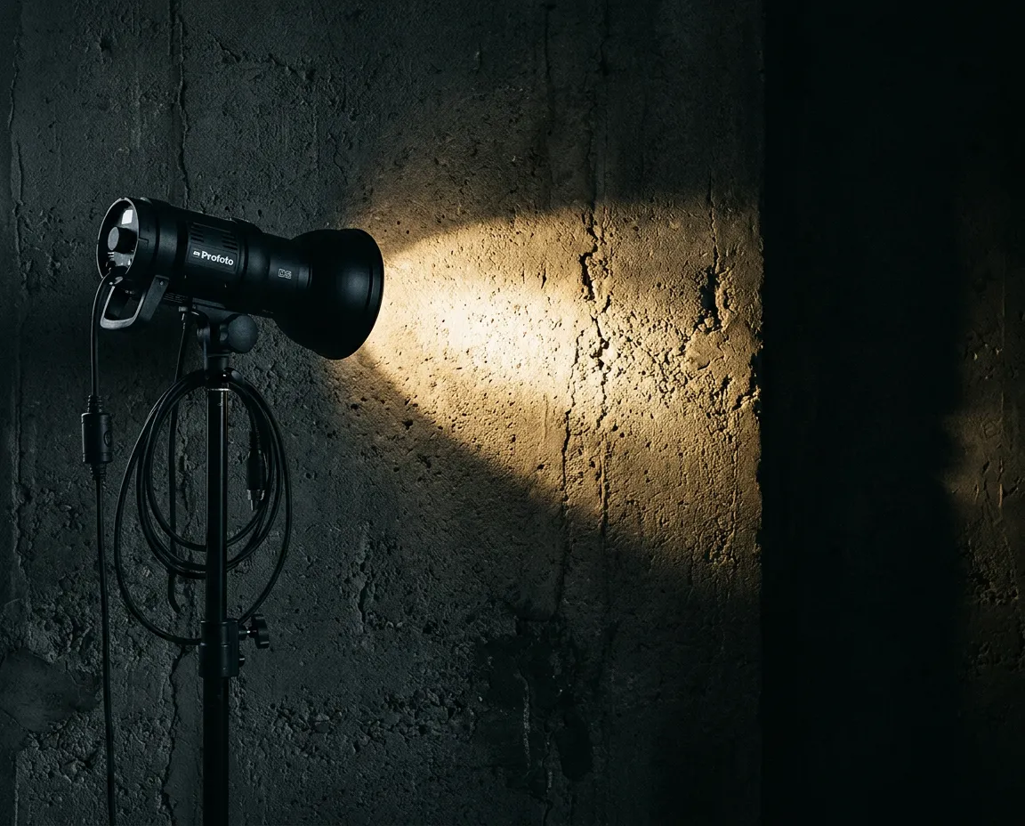 Medium format camera focused in ambient studio light capture