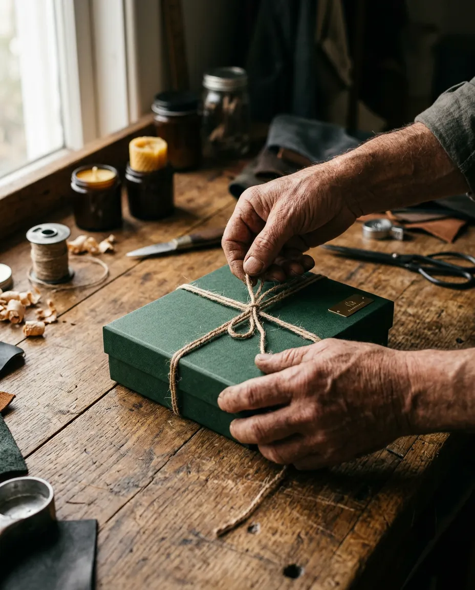 Artisan hands carefully shaping natural materials in a warm sunlit workshop
