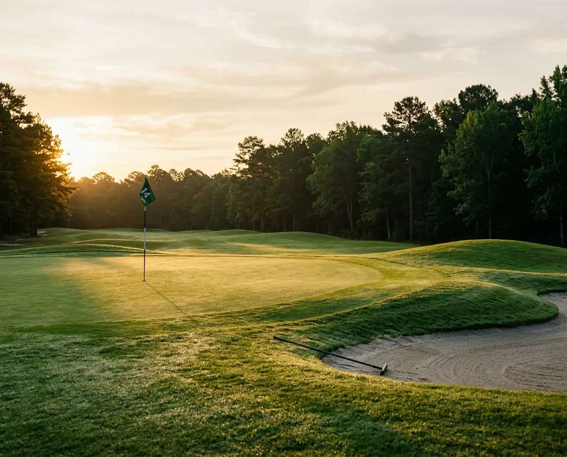 Dedicated student worker tending pristine fairways and greens with the Berwick Golf Club grounds crew at sunrise