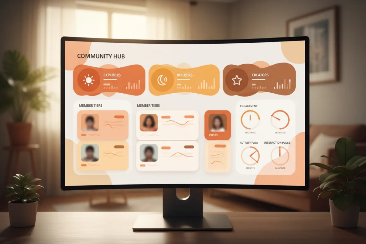 Online community dashboard showing member posts, tiers, and engagement stats