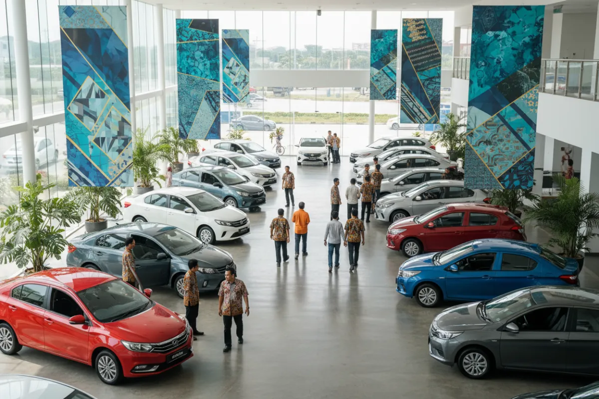 Pelbagai model kereta di bilik pameran