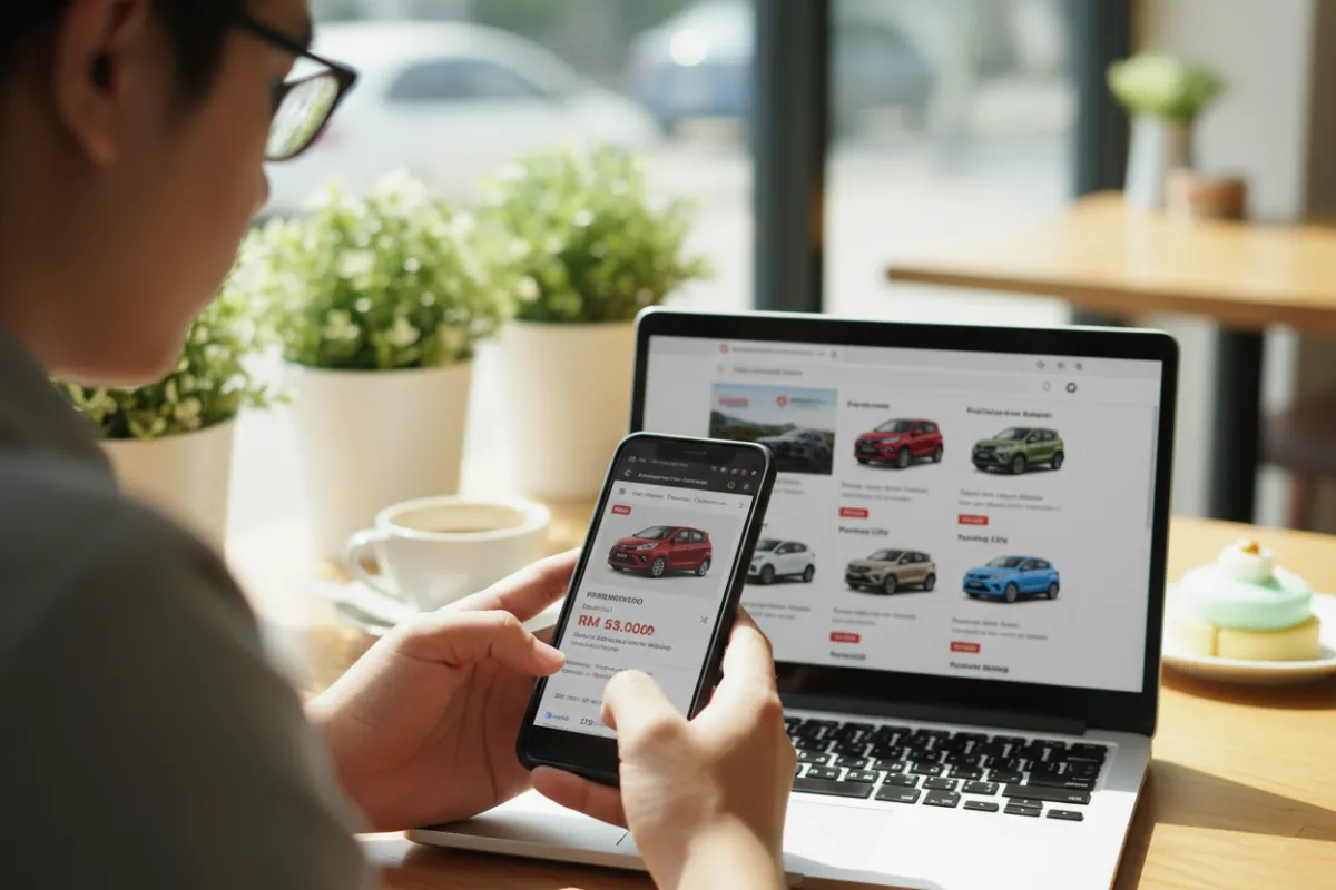 Melihat kereta secara online melalui komputer riba atau telefon