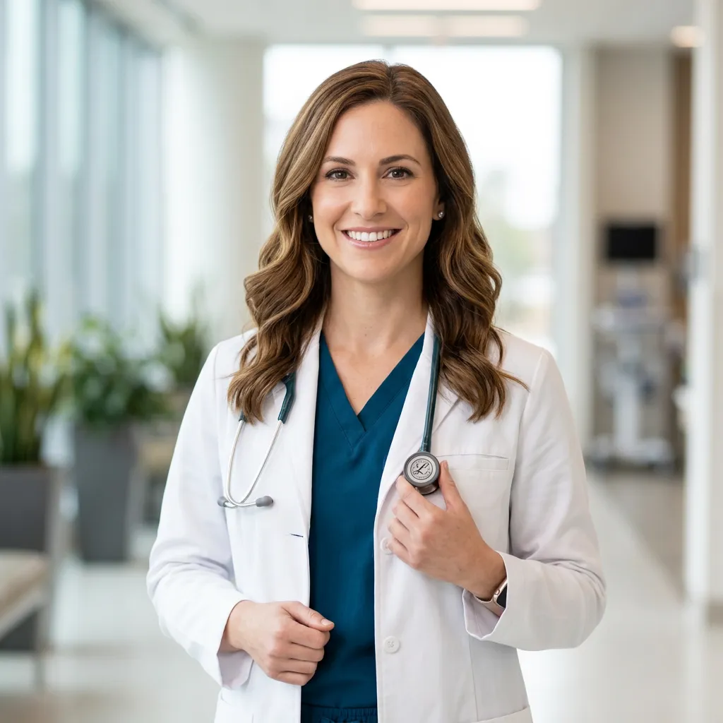 Portrait of Dr. Jennifer Coopersmith holding a stethoscope, smiling.