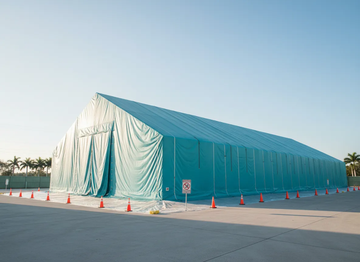 Commercial warehouse termite fumigation in Florida with tenting