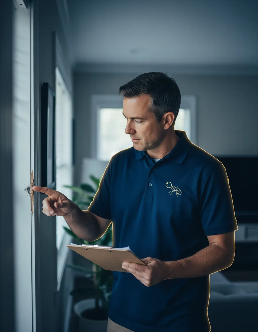 Termite inspection professional performing assessment