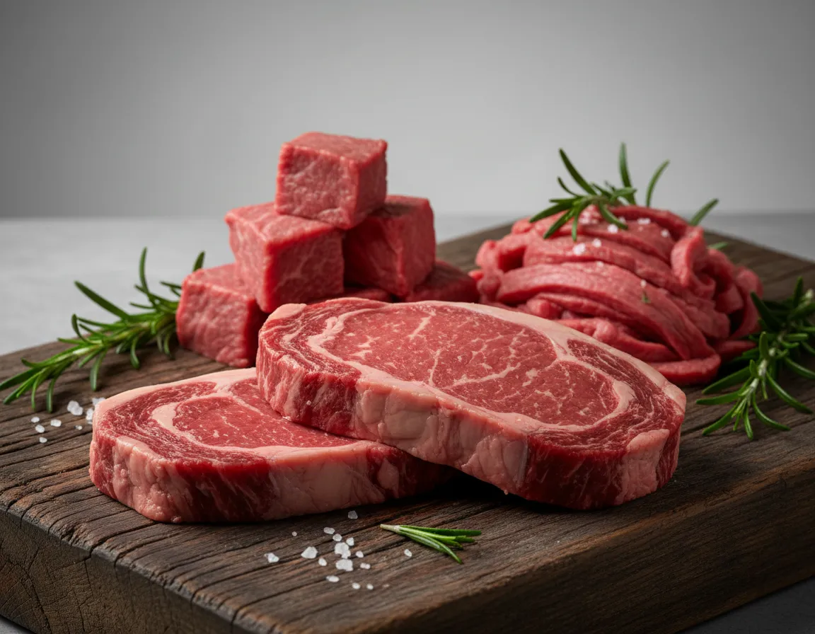 Fresh ribeye and beef cuts