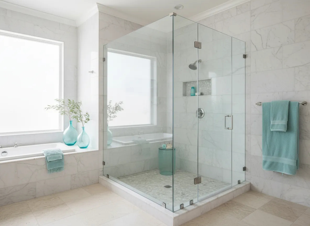 Luxury frameless glass shower enclosure in Naples bathroom