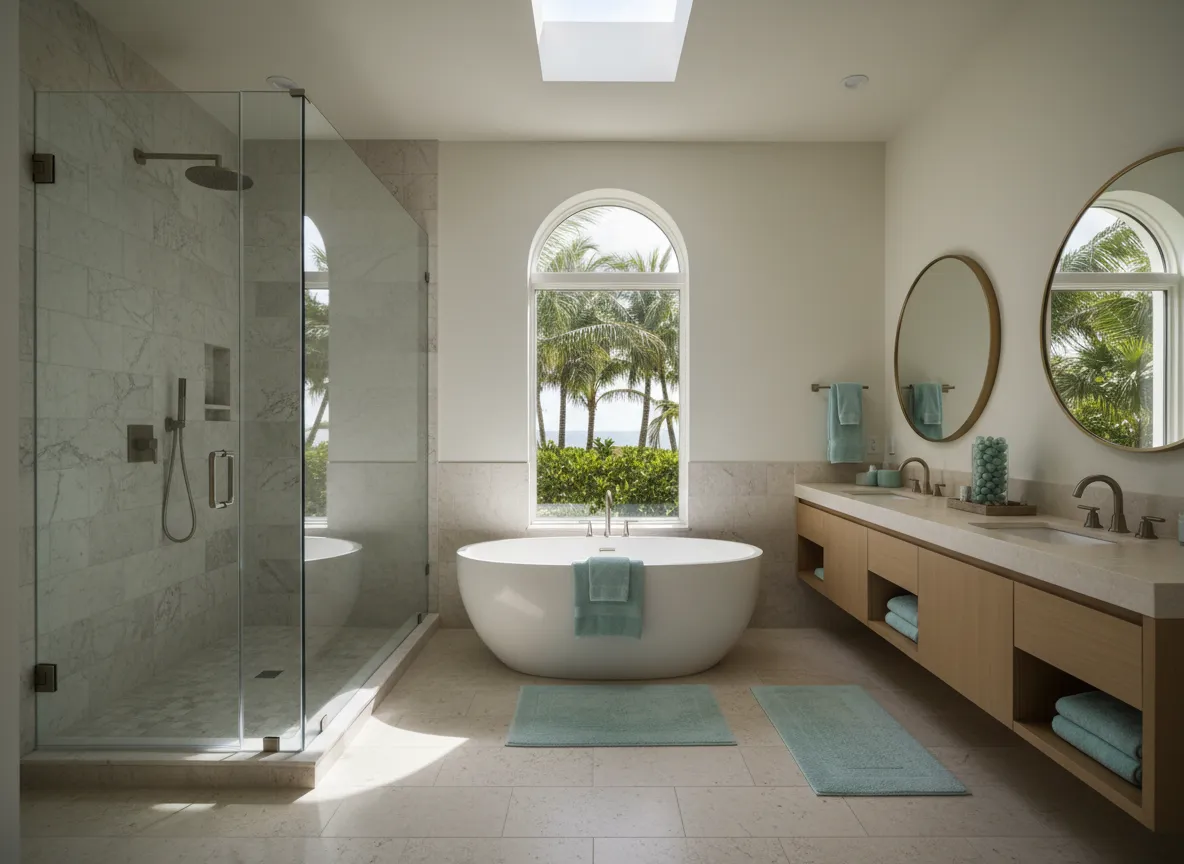 Spa-like frameless glass shower in Naples home