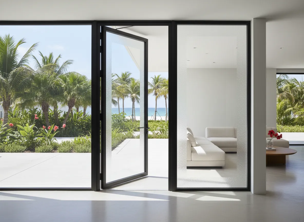 Modern glass door and panel installation