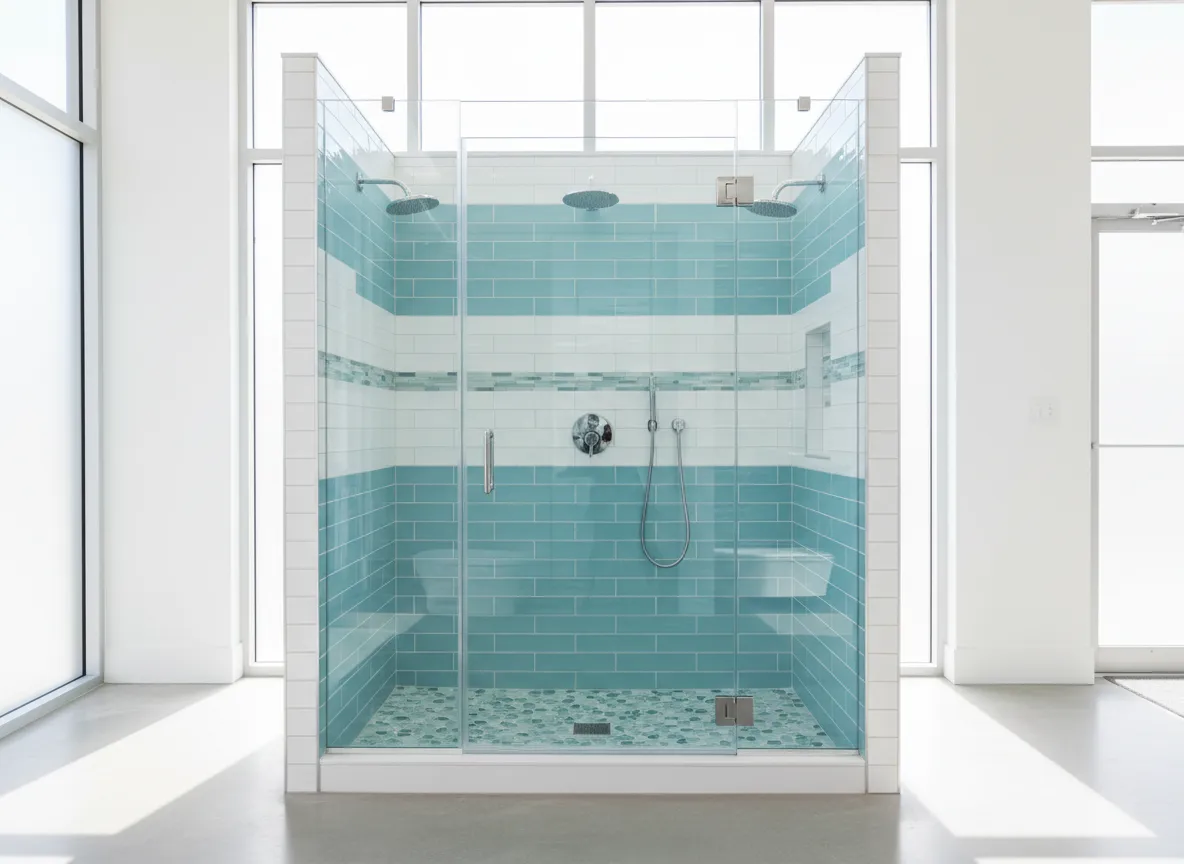 Modern glass shower enclosure in Naples showroom