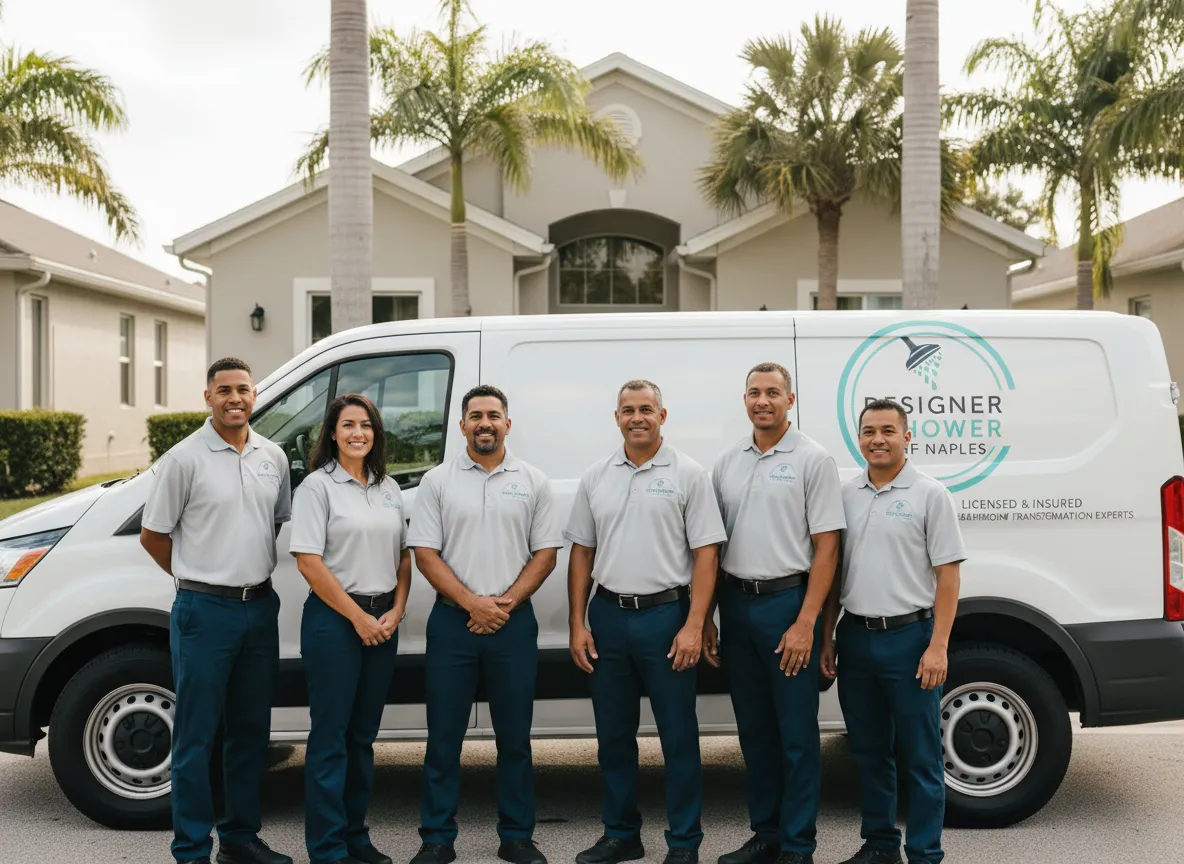 Designer Shower of Naples installation team in front of service vehicle