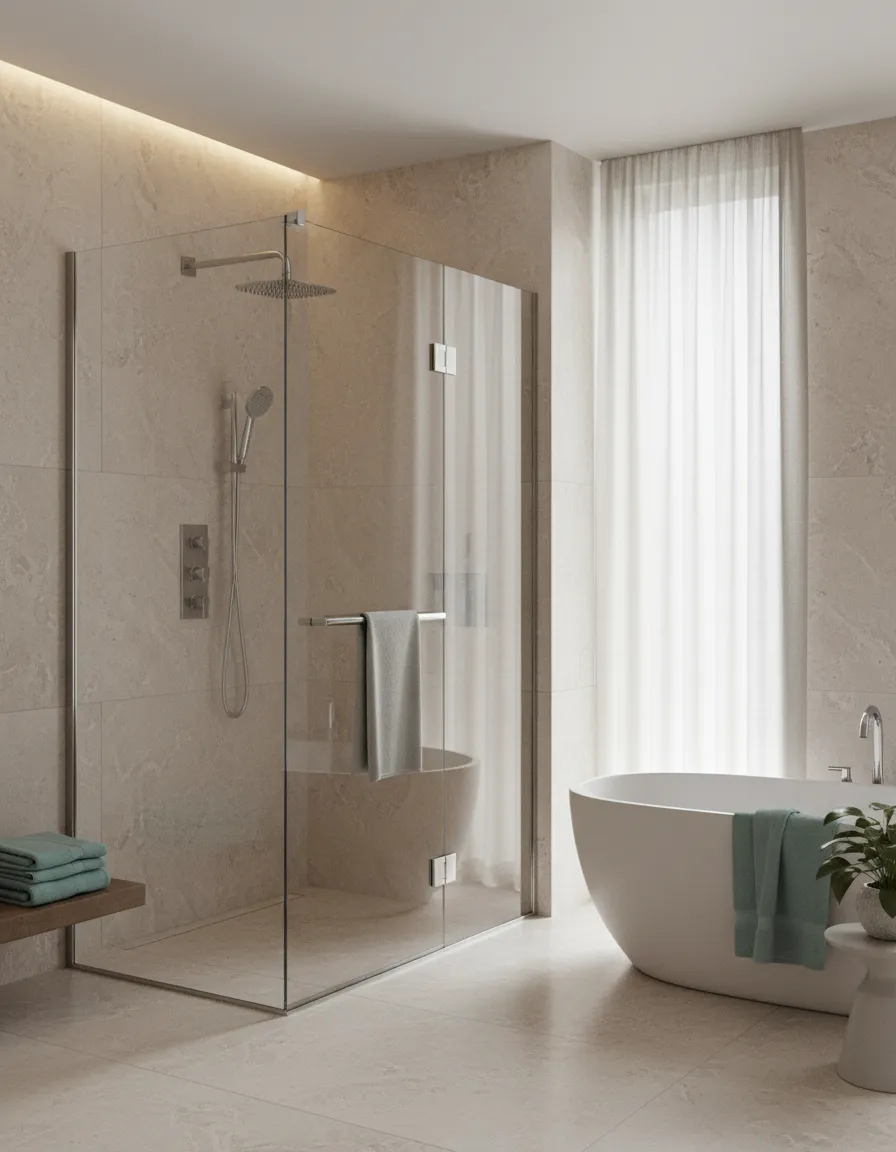 Luxurious frameless glass shower with premium hardware