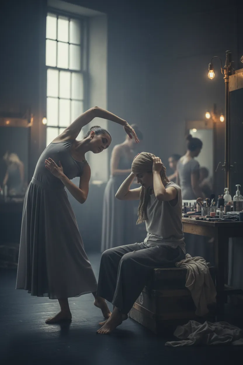 Backstage candid showing preparation rituals, designed for quick-swipe engagement.