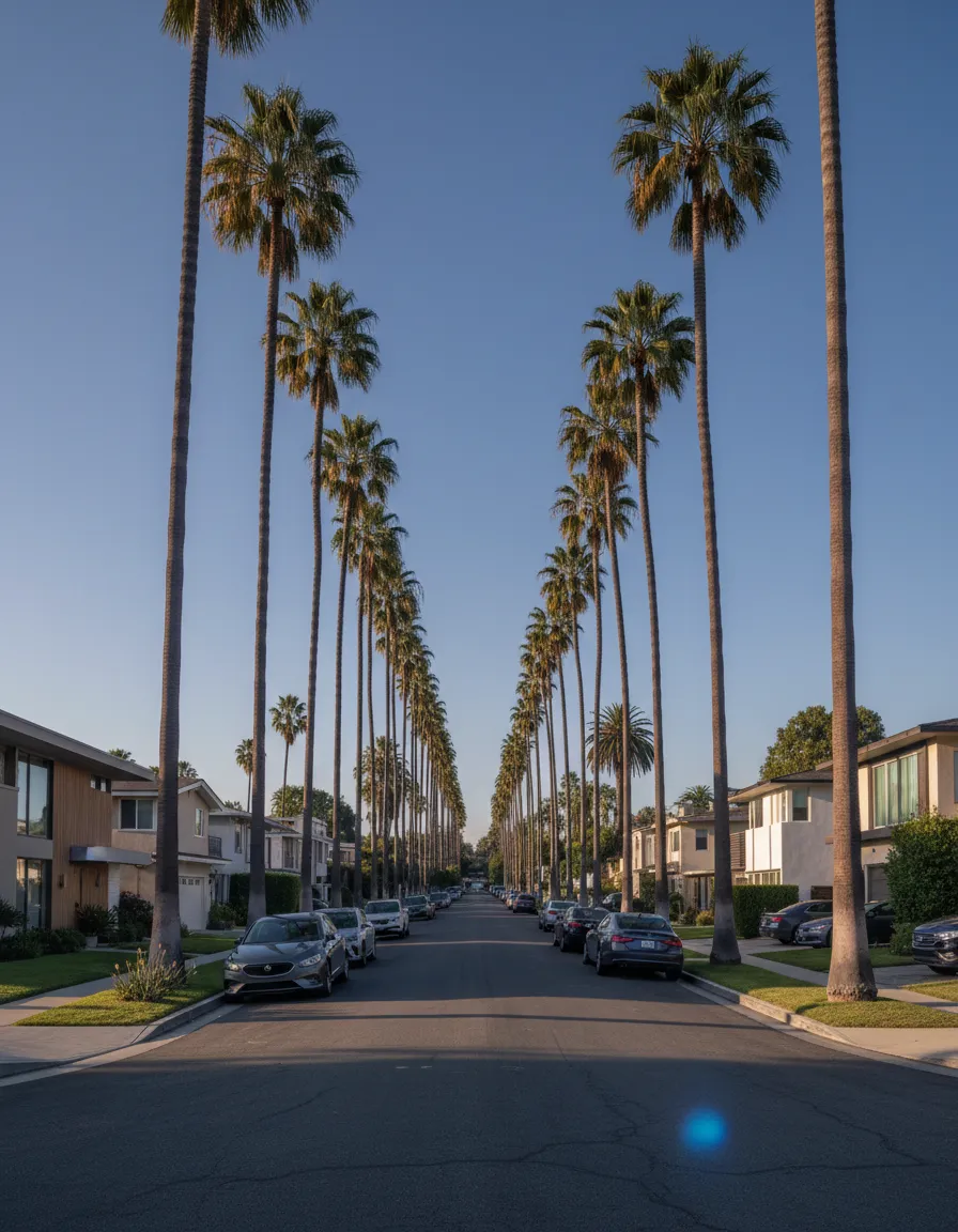 Stunning high-brightness photograph of a beautiful Los Angeles neighborhood in California