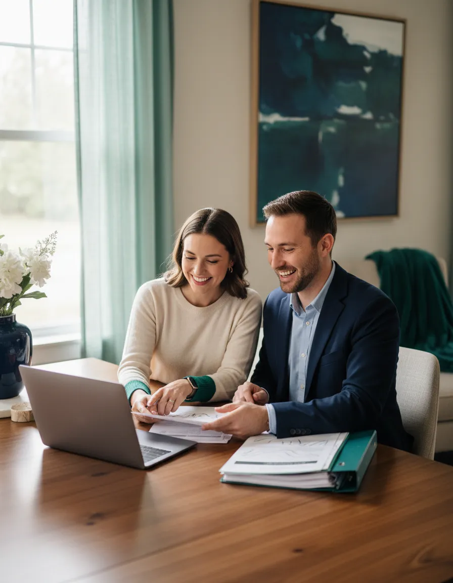 A homeowner reviewing refinance paperwork with a mortgage advisor
