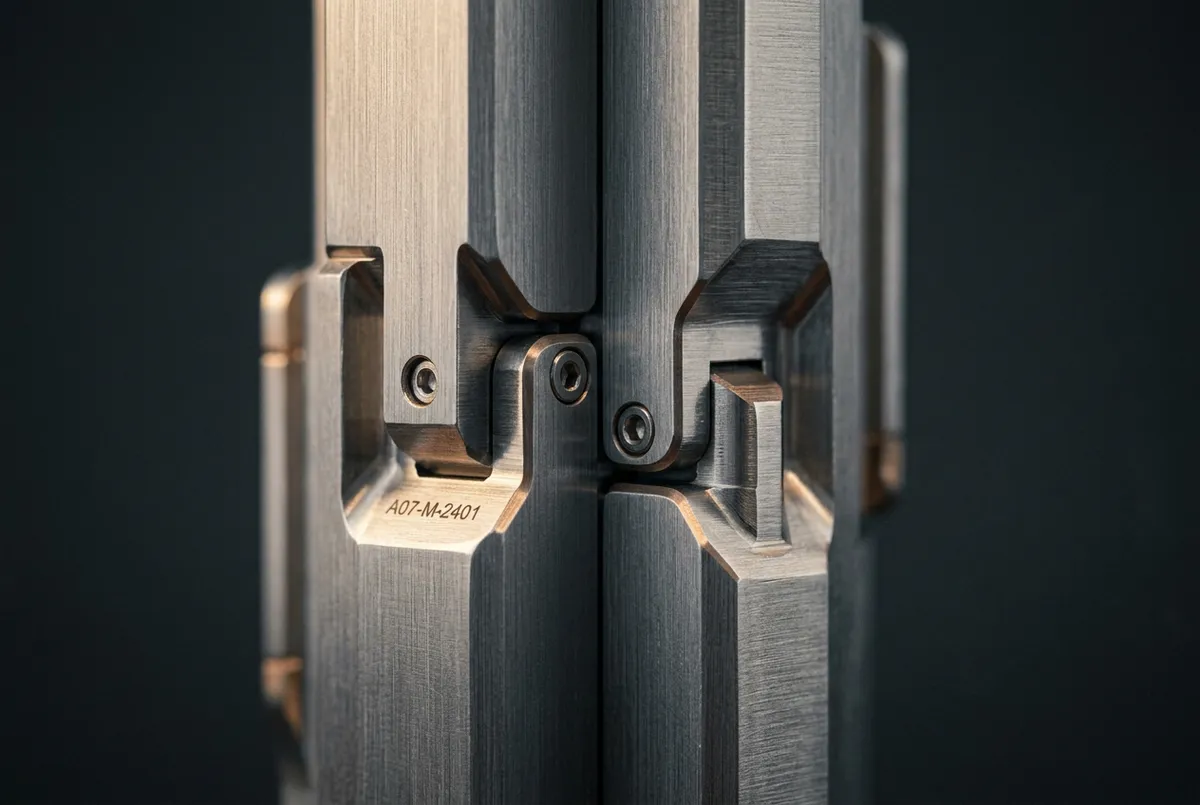 Macro architectural metal detailing showing precision alignment and engineering