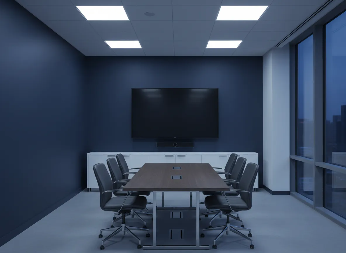 Office conference room display with wall mounted TV