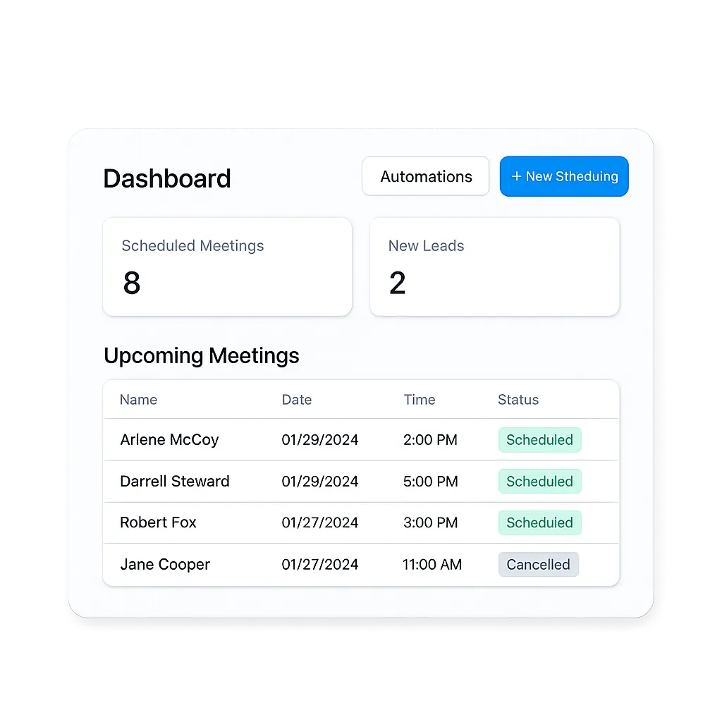 Automated home service booking calendar UI mockup