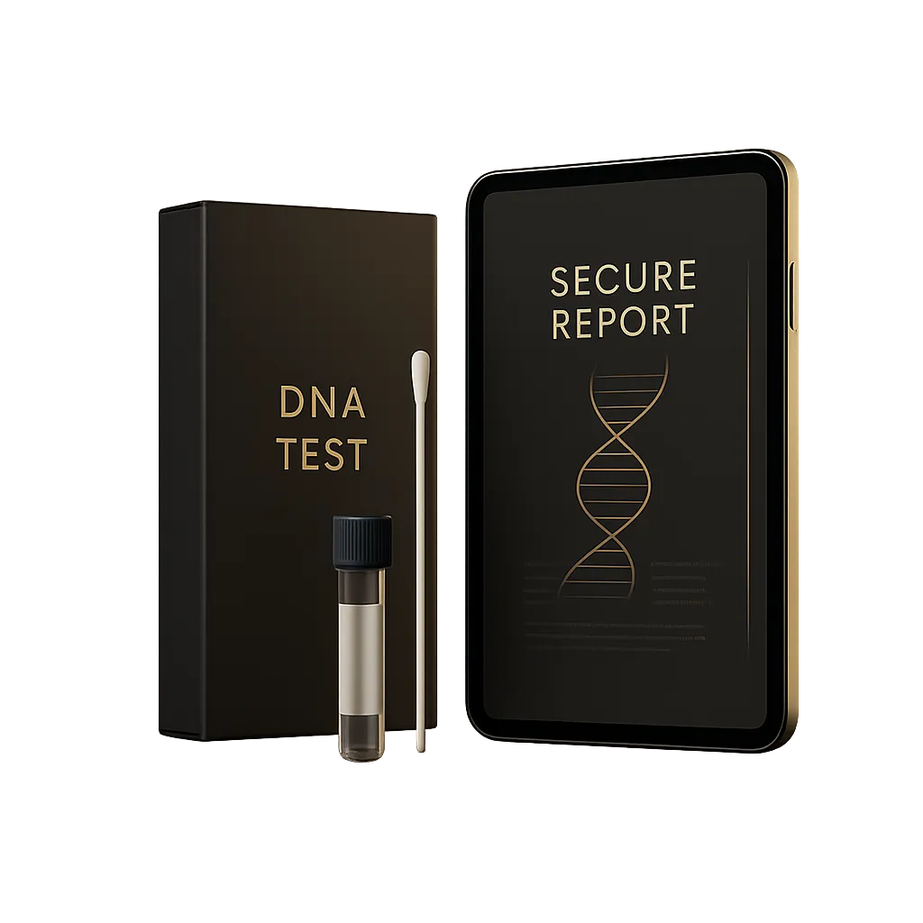 Glowing DNA report mockup on a dark background
