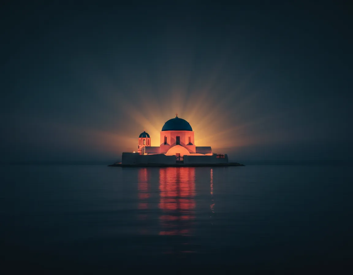 Mediterranean coastal town at sunset