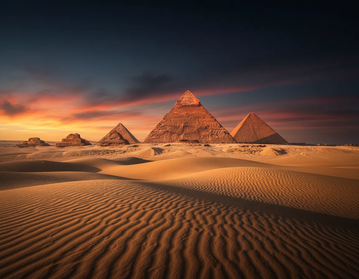 Pyramids of Egypt at golden hour