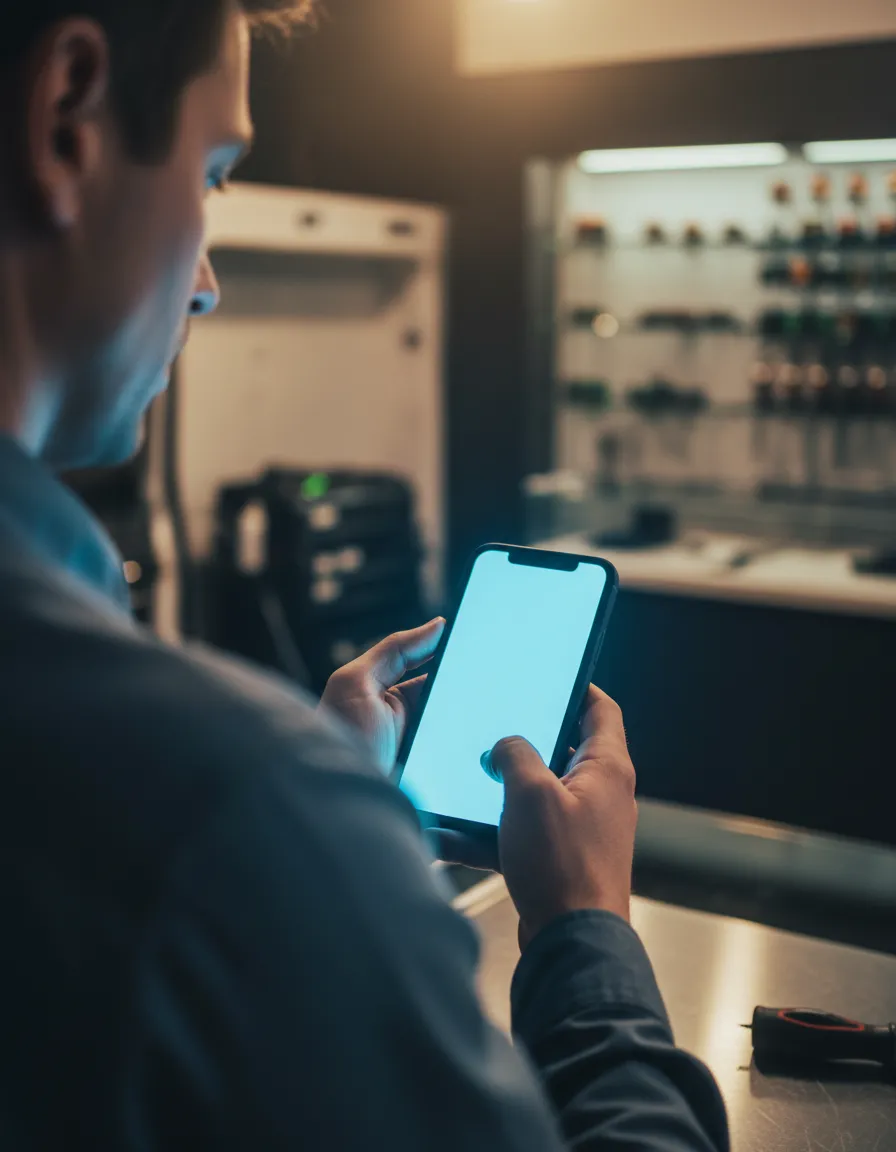A potential customer using their mobile phone to search for an emergency local service
