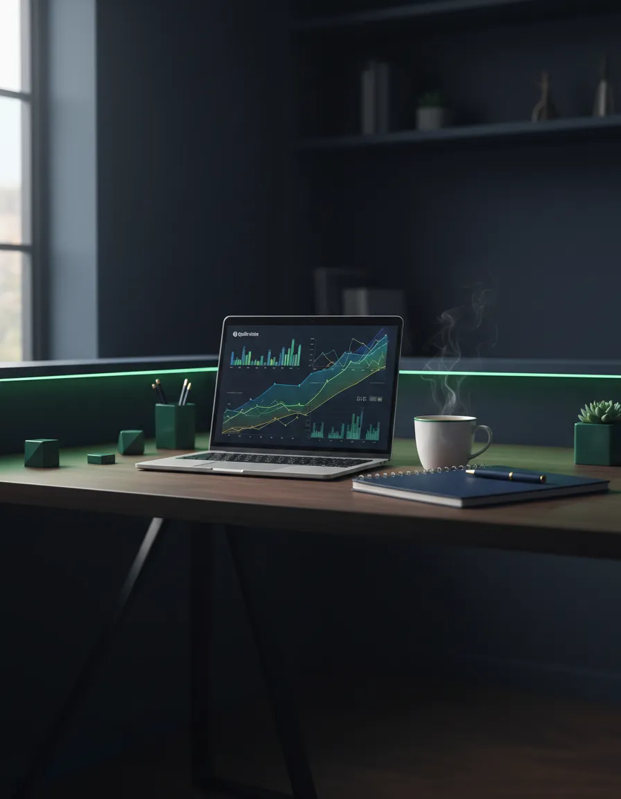 Professional home office setup displaying cloud-based QuickBooks Online interface