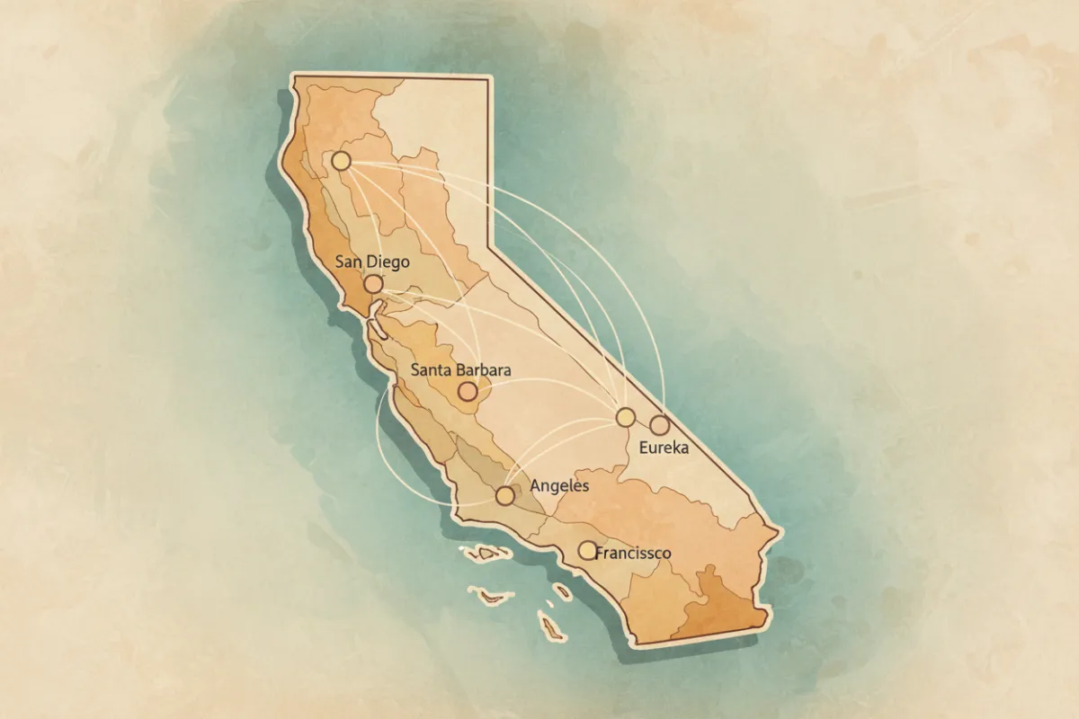 Map of California with major city markers