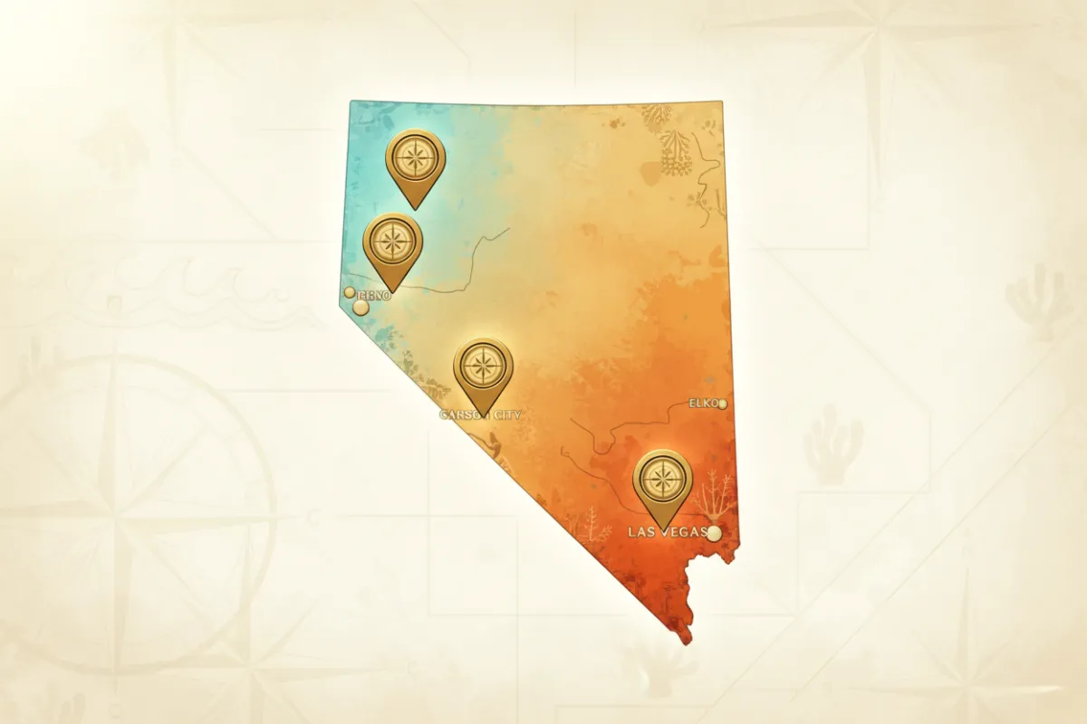 Map of Nevada with major city markers