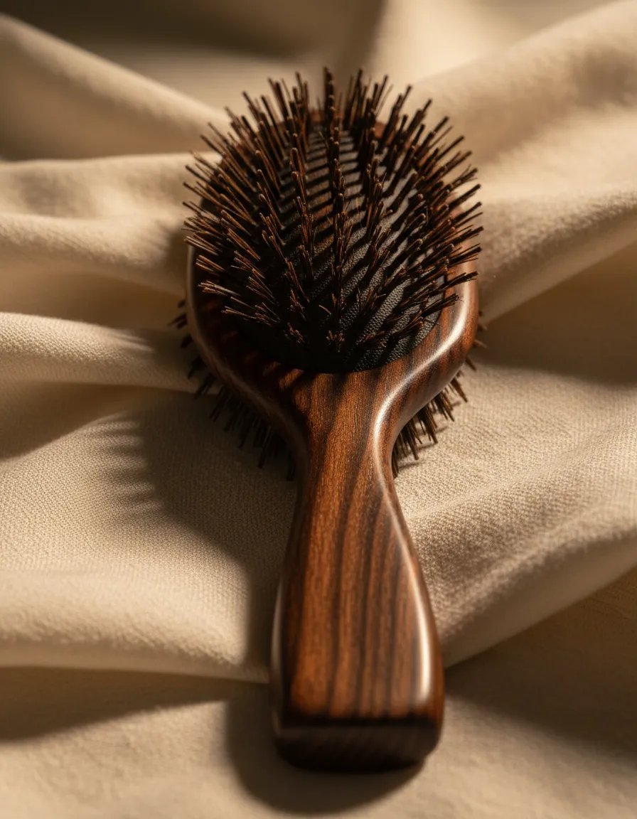 Macro photography of a luxury wooden brush on a soft background